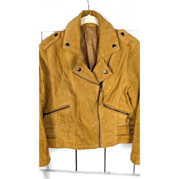 Vintage western tan brown suede leather cropped fringe boho motorcycle jacket - Picture 8 of 8